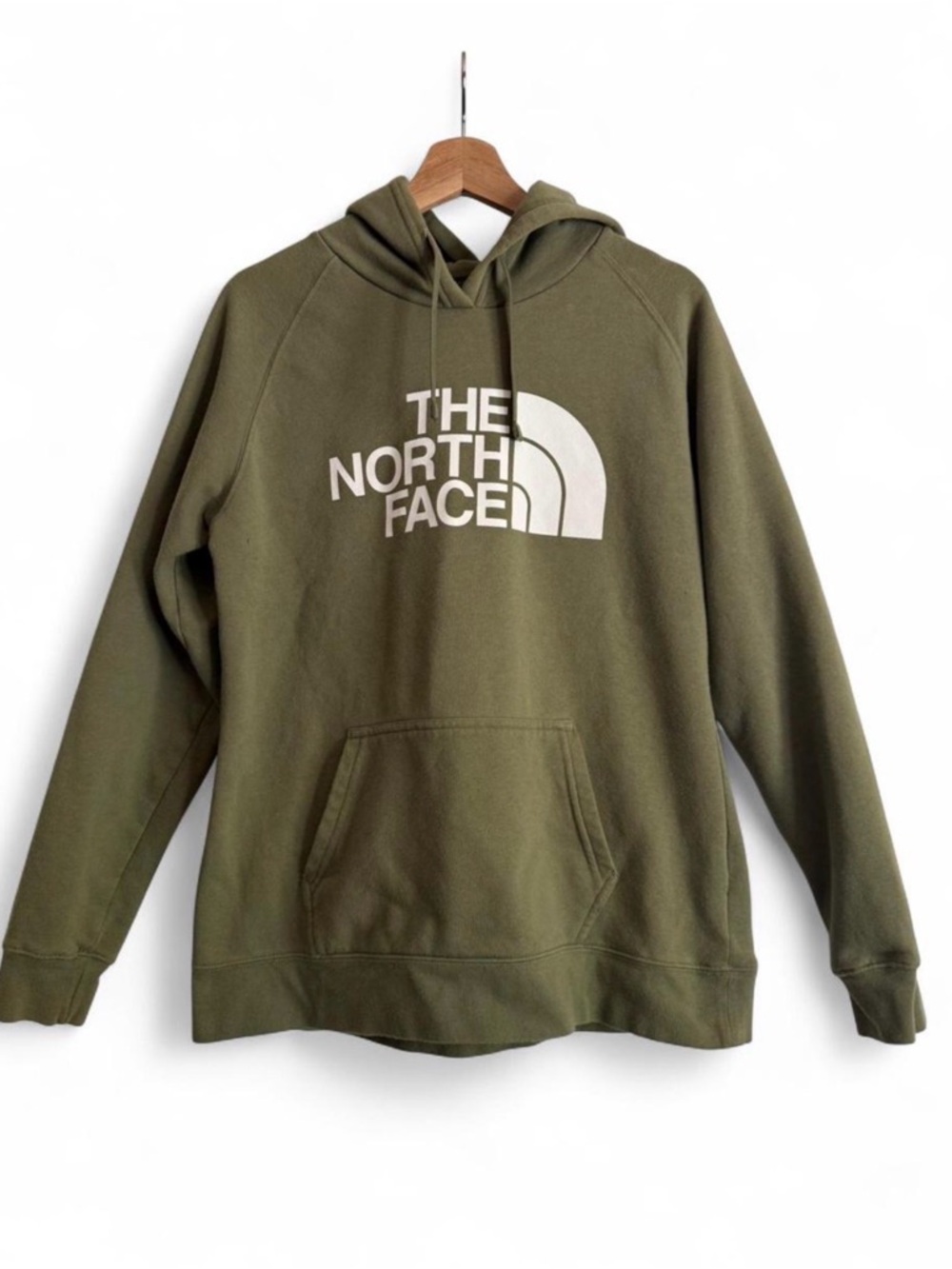 The North Face Olive Green Pullover Hoodie with White Logo